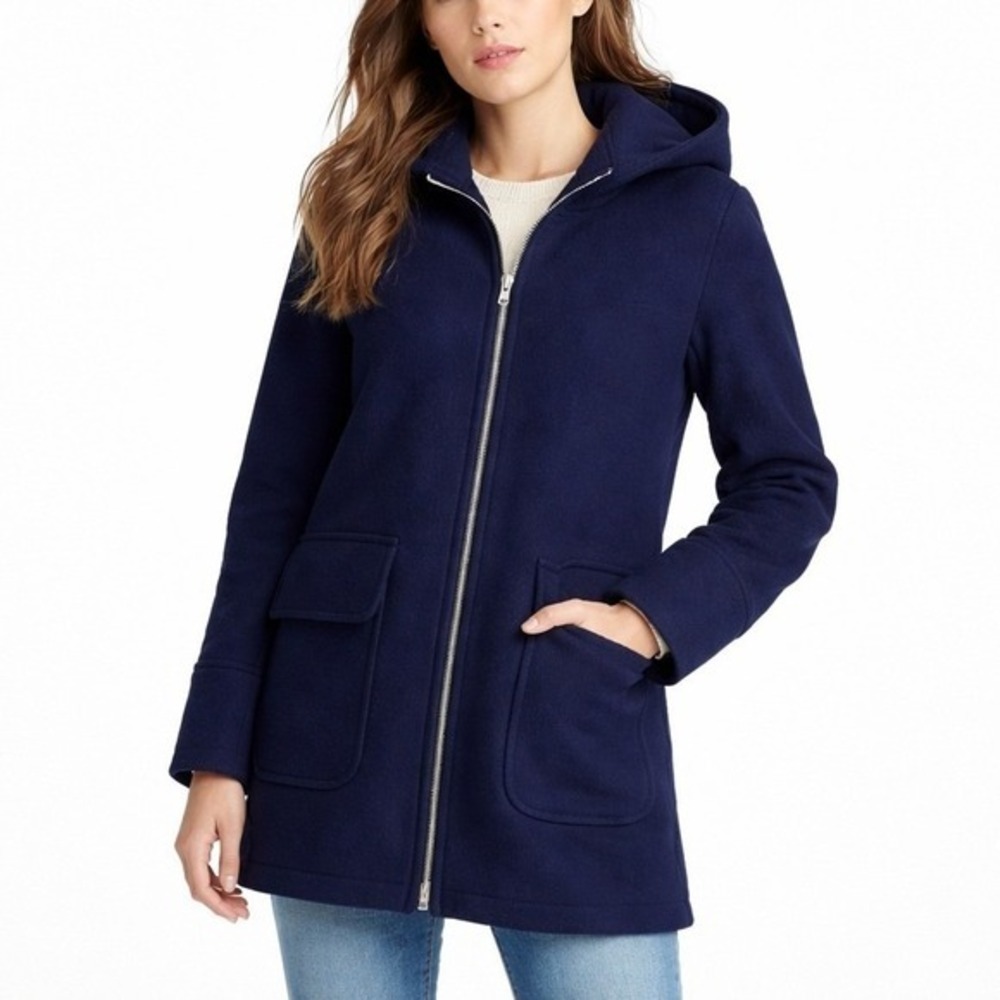 J. CREW Swing Coat in Italian Stadium-Cloth Wool Navy‎ Blue. Size Small
